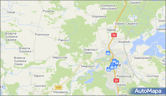 mapa Świętoszyn Osada, Świętoszyn Osada na mapie Targeo