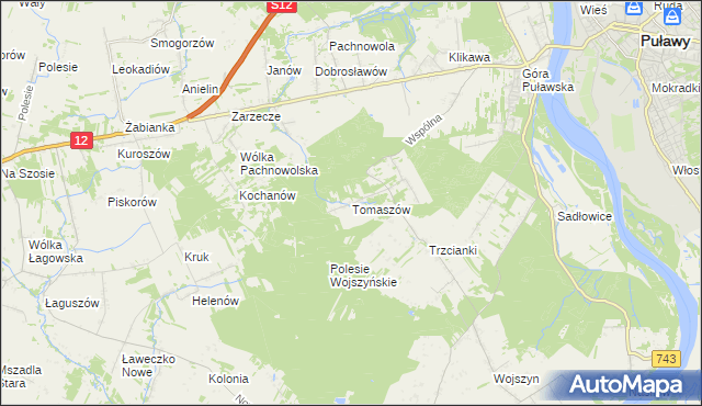 mapa Tomaszów gmina Puławy, Tomaszów gmina Puławy na mapie Targeo