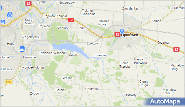 mapa Trojanów gmina Opatówek, Trojanów gmina Opatówek na mapie Targeo