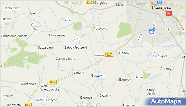 mapa Turowo gmina Czernice Borowe, Turowo gmina Czernice Borowe na mapie Targeo