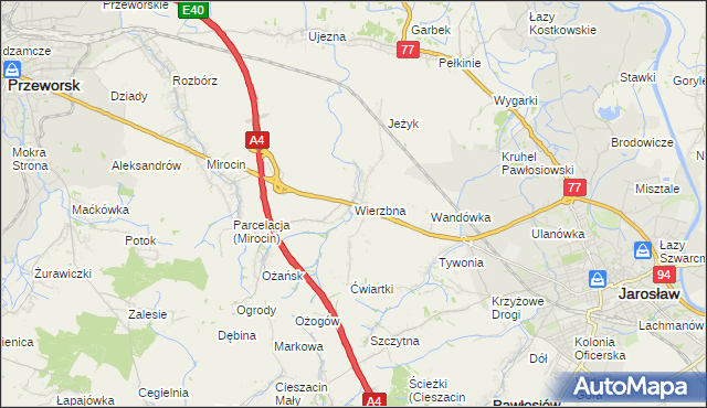 mapa Wierzbna gmina Pawłosiów, Wierzbna gmina Pawłosiów na mapie Targeo