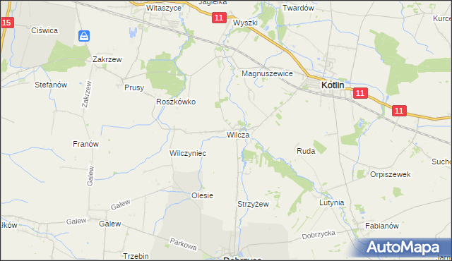 mapa Wilcza gmina Kotlin, Wilcza gmina Kotlin na mapie Targeo