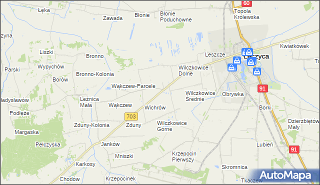 mapa Wilczkowice nad Szosą, Wilczkowice nad Szosą na mapie Targeo