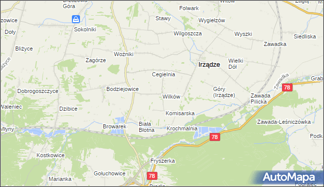 mapa Wilków gmina Irządze, Wilków gmina Irządze na mapie Targeo