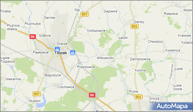 mapa Wilkowiczki gmina Toszek, Wilkowiczki gmina Toszek na mapie Targeo