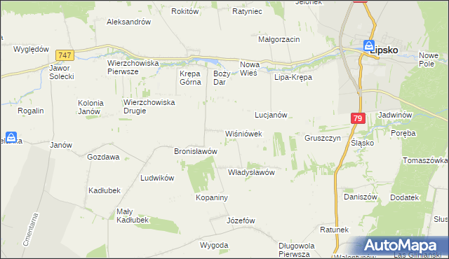 mapa Wiśniówek gmina Lipsko, Wiśniówek gmina Lipsko na mapie Targeo