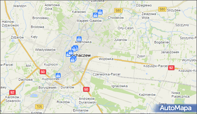 mapa Wojtówka gmina Sochaczew, Wojtówka gmina Sochaczew na mapie Targeo