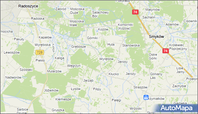 mapa Wyrębów gmina Radoszyce, Wyrębów gmina Radoszyce na mapie Targeo
