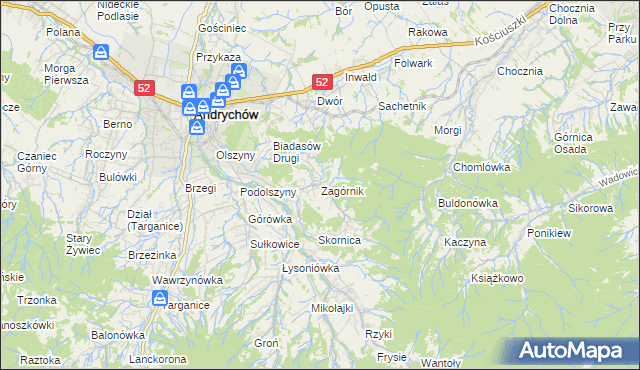 mapa Zagórnik gmina Andrychów, Zagórnik gmina Andrychów na mapie Targeo
