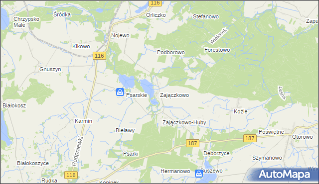 mapa Zajączkowo gmina Pniewy, Zajączkowo gmina Pniewy na mapie Targeo