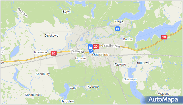 mapa Złocieniec, Złocieniec na mapie Targeo