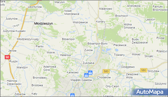 mapa Żuków gmina Sochaczew, Żuków gmina Sochaczew na mapie Targeo