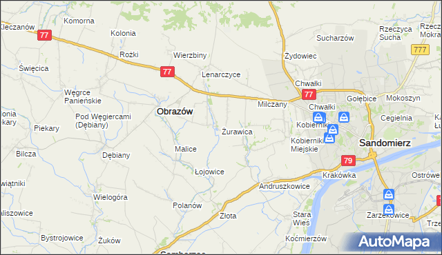 mapa Żurawica gmina Obrazów, Żurawica gmina Obrazów na mapie Targeo
