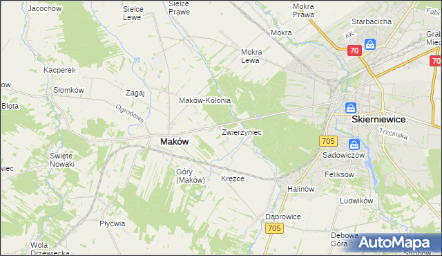 mapa Zwierzyniec gmina Maków, Zwierzyniec gmina Maków na mapie Targeo