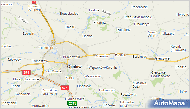 mapa Adamów gmina Opatów, Adamów gmina Opatów na mapie Targeo