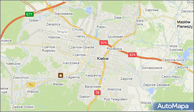 mapa Kielc, Kielce na mapie Targeo