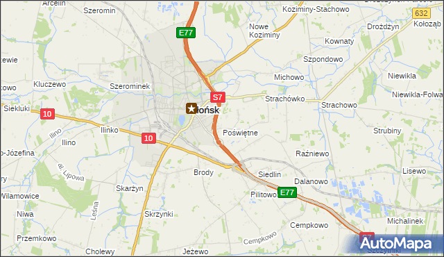 mapa Poświętne gmina Płońsk, Poświętne gmina Płońsk na mapie Targeo