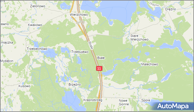 mapa Białe gmina Szczecinek, Białe gmina Szczecinek na mapie Targeo