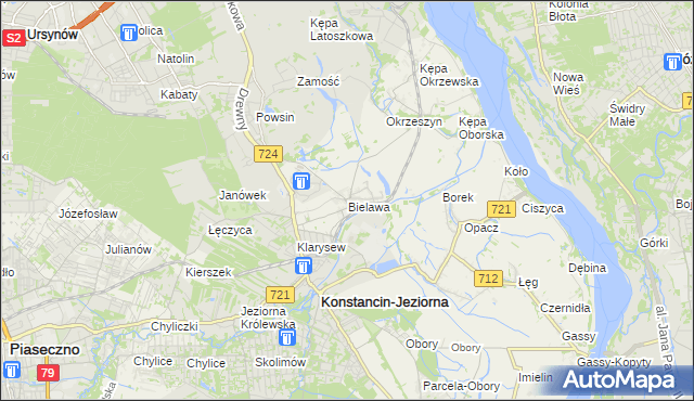 mapa Bielawa gmina Konstancin-Jeziorna, Bielawa gmina Konstancin-Jeziorna na mapie Targeo