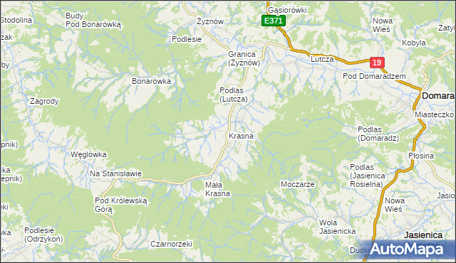 mapa Krasna gmina Korczyna, Krasna gmina Korczyna na mapie Targeo