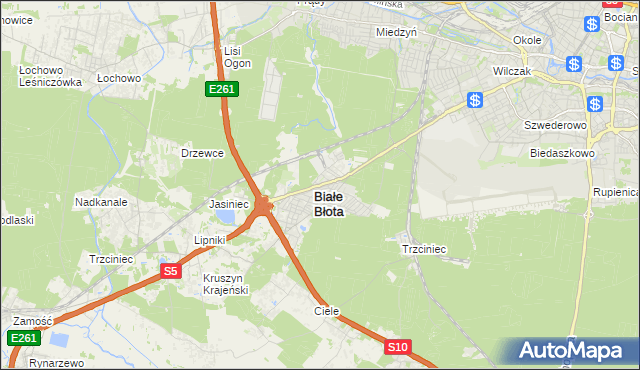 mapa Białe Błota powiat bydgoski, Białe Błota powiat bydgoski na mapie Targeo
