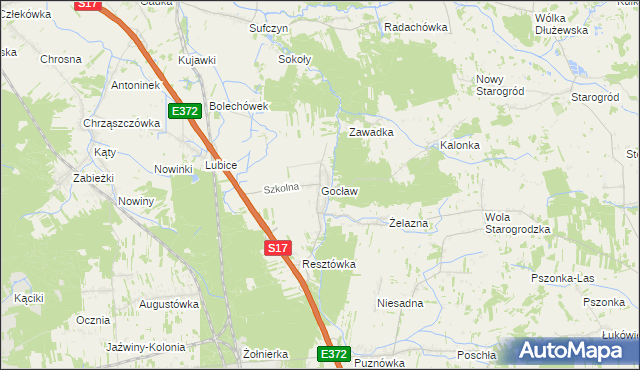 mapa Gocław gmina Pilawa, Gocław gmina Pilawa na mapie Targeo