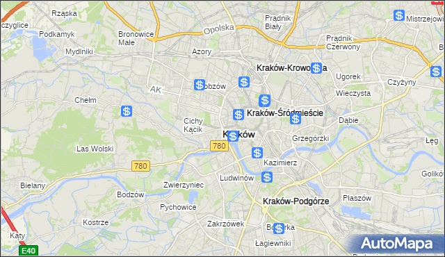 mapa Krakowa, Kraków na mapie Targeo