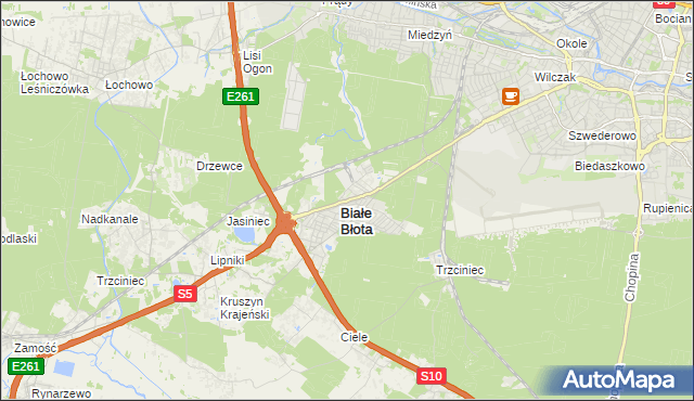 mapa Białe Błota powiat bydgoski, Białe Błota powiat bydgoski na mapie Targeo
