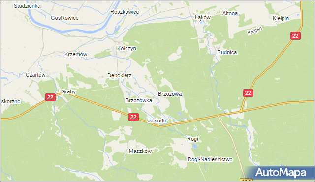 mapa Brzozowa gmina Krzeszyce, Brzozowa gmina Krzeszyce na mapie Targeo