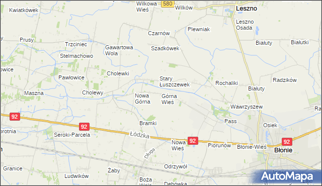 mapa Górna Wieś gmina Błonie, Górna Wieś gmina Błonie na mapie Targeo