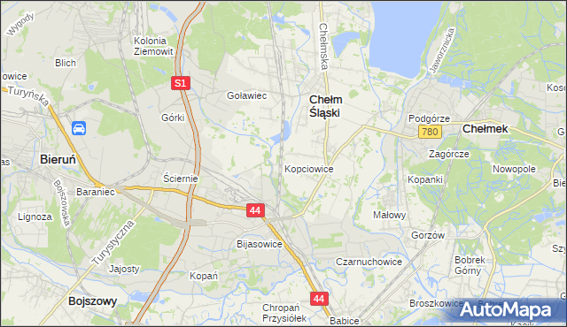 mapa Kopciowice, Kopciowice na mapie Targeo