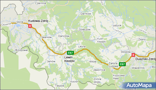 mapa Leśna gmina Lewin Kłodzki, Leśna gmina Lewin Kłodzki na mapie Targeo