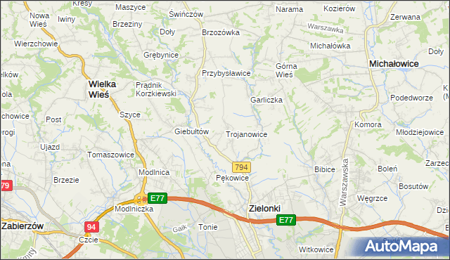 mapa Trojanowice gmina Zielonki, Trojanowice gmina Zielonki na mapie Targeo