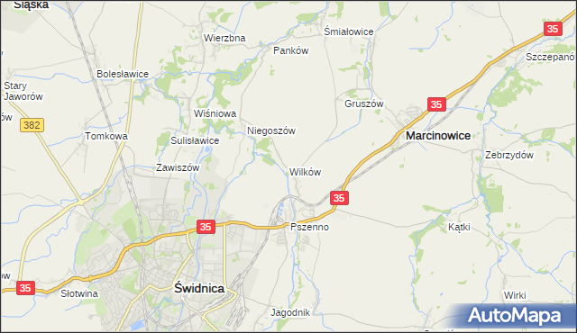 mapa Wilków gmina Świdnica, Wilków gmina Świdnica na mapie Targeo