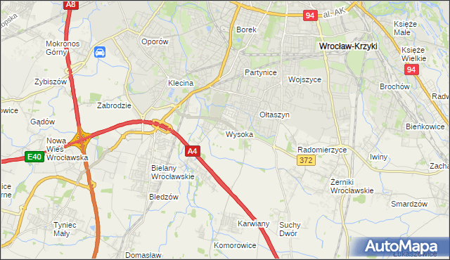 mapa Wysoka gmina Kobierzyce, Wysoka gmina Kobierzyce na mapie Targeo