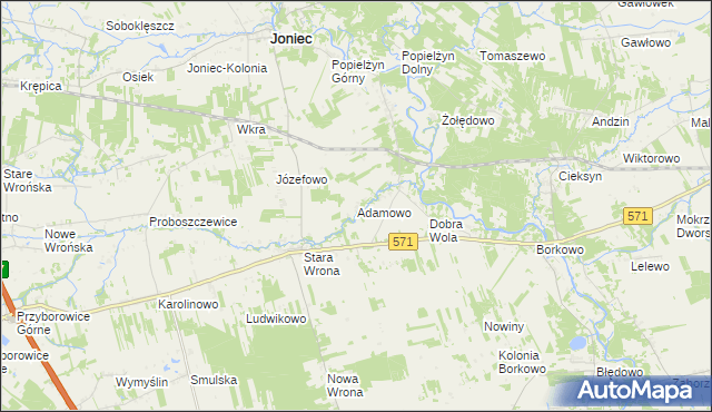 mapa Adamowo gmina Joniec, Adamowo gmina Joniec na mapie Targeo