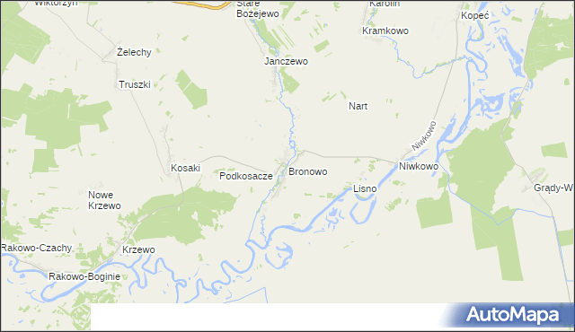 mapa Bronowo gmina Wizna, Bronowo gmina Wizna na mapie Targeo