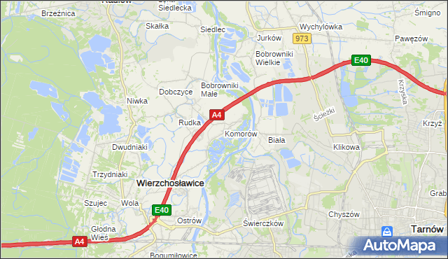 mapa Komorów gmina Wierzchosławice, Komorów gmina Wierzchosławice na mapie Targeo