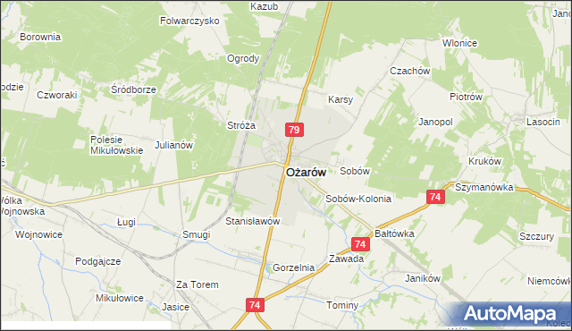 mapa Ożarów powiat opatowski, Ożarów powiat opatowski na mapie Targeo