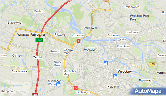 mapa Popowice gmina Wrocław, Popowice gmina Wrocław na mapie Targeo