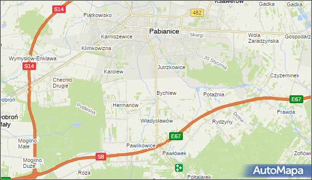 mapa Bychlew, Bychlew na mapie Targeo