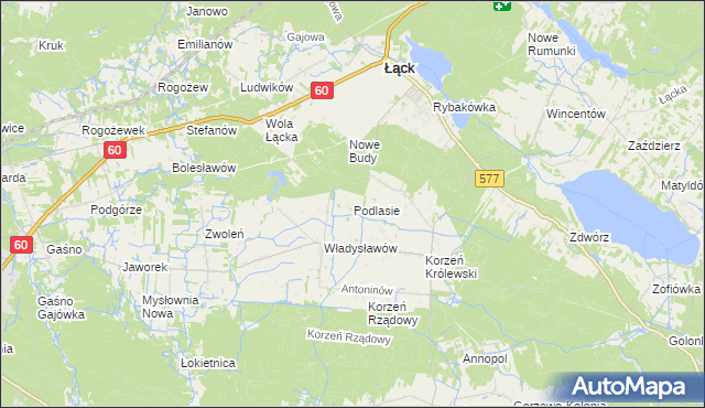 mapa Podlasie gmina Łąck, Podlasie gmina Łąck na mapie Targeo