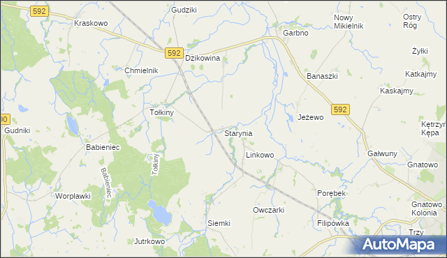 mapa Starynia gmina Korsze, Starynia gmina Korsze na mapie Targeo