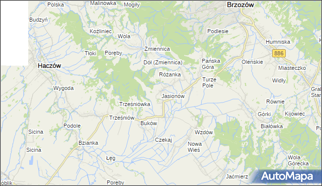 mapa Jasionów gmina Haczów, Jasionów gmina Haczów na mapie Targeo