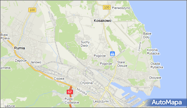 mapa Pogórze gmina Kosakowo, Pogórze gmina Kosakowo na mapie Targeo