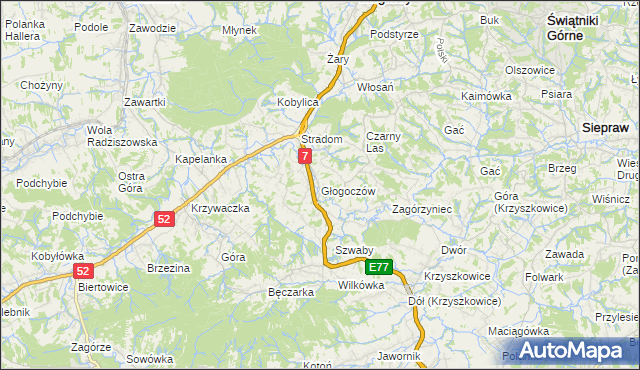 mapa Głogoczów, Głogoczów na mapie Targeo