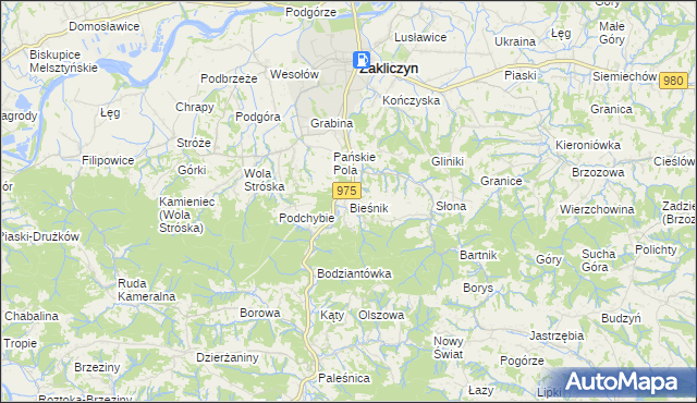 mapa Bieśnik gmina Zakliczyn, Bieśnik gmina Zakliczyn na mapie Targeo