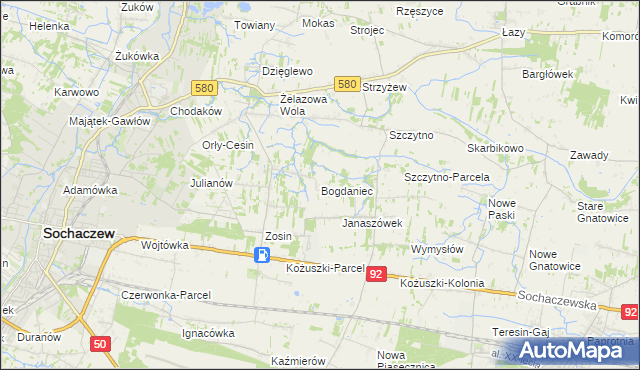mapa Bogdaniec gmina Sochaczew, Bogdaniec gmina Sochaczew na mapie Targeo