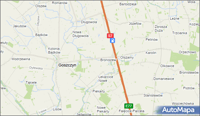 mapa Broniszew, Broniszew na mapie Targeo