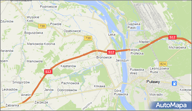 mapa Bronowice gmina Puławy, Bronowice gmina Puławy na mapie Targeo